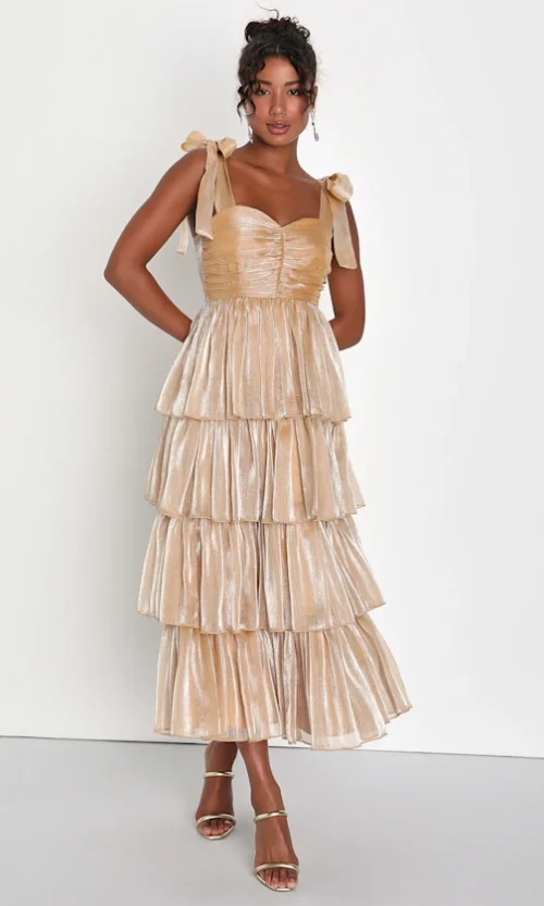 Champagne Ruffle — Midi Dress