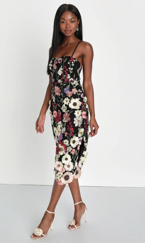 Noir Blossom - Midi Dress
